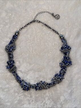 Erica Lyons Blue & Silver Seed Beaded Knot Necklace Multi Strand